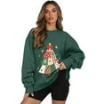 thumbnail image 1 of SCRAWLGOD Christmas Tree Stars Dark Green Trendy Sweatshirt for Women Long Sleeve Tops with Pockets Crewneck Comfortable Fall Winter Clothes Drop Shoulder Loose Fit Pullovers, L, 1 of 7