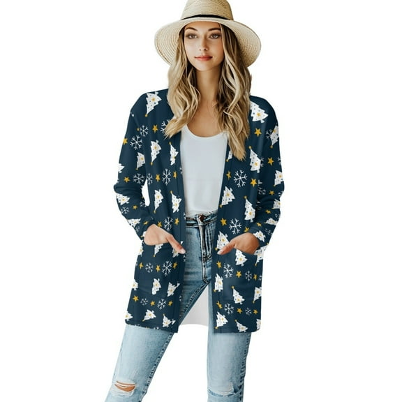 SCRAWLGOD Christmas Tree Women Cardigan Sweaters for Fall Cardigan for Women Trendy Long Sleeve Women Jackets Casual Ladies Cardigan Sweaters with Pockets Size XL