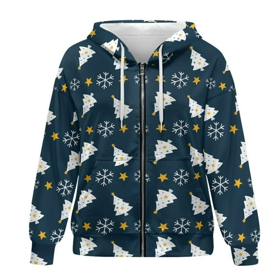 SCRAWLGOD Christmas Tree Women's Hoodies Zip Ups Women Hoodies Graphic Zippered Hoodies for Women Long Sleeve Women Plus Size XL Trendy Clothes for Holidays