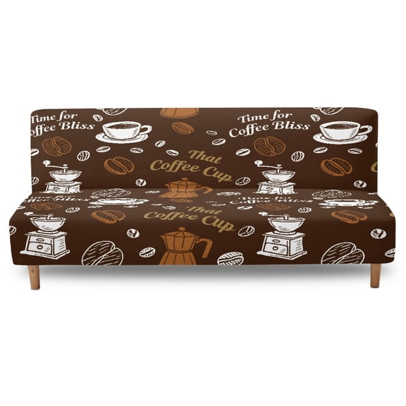 SCRAWLGOD Coffee Bean Print Brown Armless Futon Cover Futon Couch Cover Stretchable Furniture Protector Machine Washable Sofa Bed Slipcover with Elastic Bottom