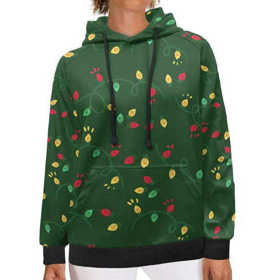 SCRAWLGOD Colored Lights Christmas Hoodies for Women Plus Size 2XS Sweatshirt Green Long Sleeve Tops for Women Comfortable Activewear Hoodies for Women Going Out