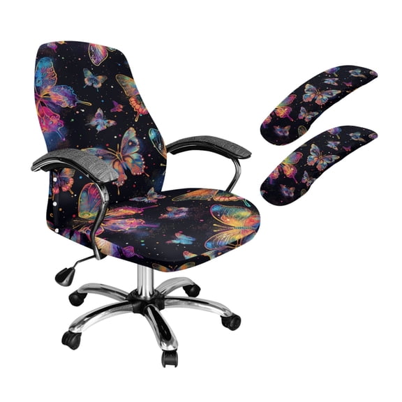 SCRAWLGOD Colorful Butterfly Spots Elastic Computer Chair Slipcover with Arm Protector Comfortable Swivel Chair Covers Dustproof Non-Slip Desk Chair Seat Cover, 3 PCS, L