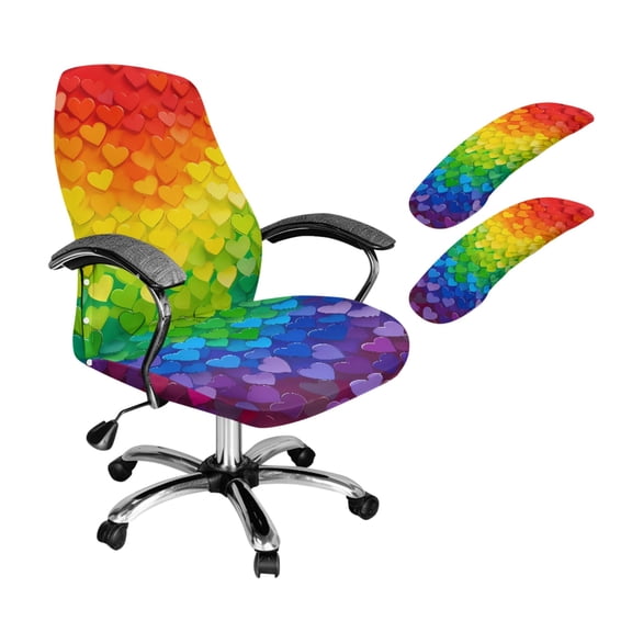 SCRAWLGOD Colorful Heart 3 Pieces Anti-Dust Office Chair Slipcover with Arm Rest Protector Cozy Non-Slip Swivel Chair Covers Crease Resistant Desk Chair Seat Cover, S