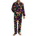 thumbnail image 1 of SCRAWLGOD Colorful Paws Black Casual Pajamas Set Mens Pajamas Long Sleeve Notch Collar Loungewear Two-Piece Comfy Sleepwear Button-Down Pj Set with Elastic Band & Pockets, XS, 1 of 6