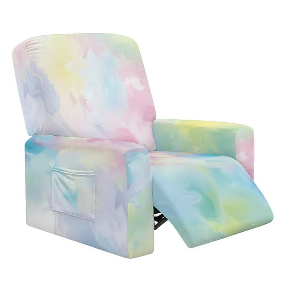 SCRAWLGOD Colorful Tie-Dye Print Recliner Chair Covers Stretch Slipcovers for Recliner 4-Piece Washable Recliner Protector 1 Seat Sofa Cover Furniture Protector with Pocket