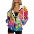 thumbnail image 1 of SCRAWLGOD Colorful Tie-Dye Women's Graphic Hoodies Full Zipper Casual Trendy Sweatshirt Comfortable Elastic Tops with Drop Shoulder Design Fall Fashion Essentials, M, 1 of 7