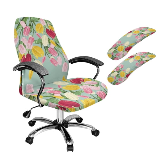SCRAWLGOD Colorful Tulip Elastic Computer Chair Cover with Arm Protector Easy to Install Gaming Chair Covers Stain Resistant High Back Chair Slipcover, 3 PCS, S