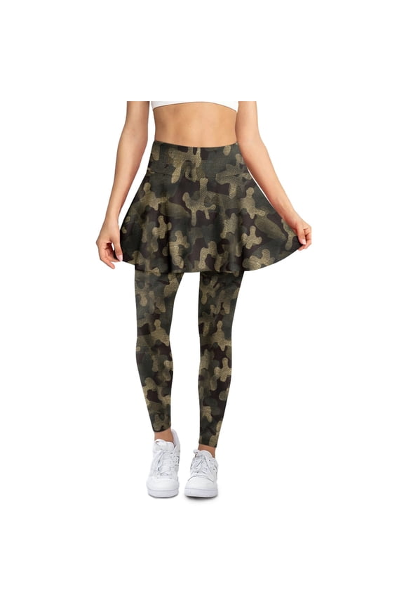Comfy Women's Tennis Skirted Leggings Tights Active Yoga Skirt with Pocket Stylish Casual Athletic Leggings with Skirt Fashion Outfits, Camouflage Military Green Black Snake Scale, M