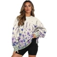 thumbnail image 1 of SCRAWLGOD Cornflower Butterfly Violet Beige Crewneck Fall Sweatshirts for Women Trendy Women's Long Sleeve Pullover Tops with Pockets Fashion for Daily Wear, Office, S, 1 of 7