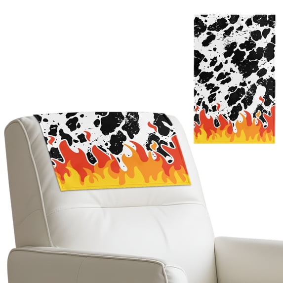 SCRAWLGOD Cow Flame Print White Black 1 Piece Recliner Headrest Cover Waterproof Anti-Slip Couch Headrest Protector Protective Easy Care Sofa Head Covers 17x27 in