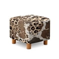 thumbnail image 1 of SCRAWLGOD Cow Leopard Print Beige Brown Ottoman Cover, Washable Square Cover with Non Slip Bottom Soft Foot Stool Protection Universal Fit for Most Footrest Sofa, 1 of 7
