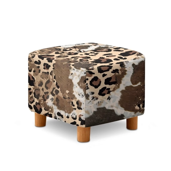 SCRAWLGOD Cow Leopard Print Beige Brown Ottoman Cover, Washable Square Cover with Non Slip Bottom Soft Foot Stool Protection Universal Fit for Most Footrest Sofa