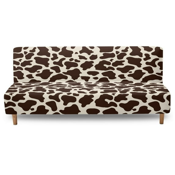 SCRAWLGOD Cow Print Beige Brown Stretch Futon Covers Armless Sofa Bed Covers Scratch Resistant Futon Mattress Cover Couch Furniture Protector for Pets Dogs