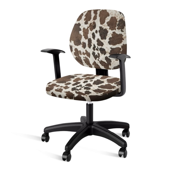 SCRAWLGOD Cow Print Brown Beige Set of 2 Stretchable Chair Covers for Office Desk Chairs Scratch Resistant Soft Swivel Chair Slipcover Easy to Install Gaming Chair Covers