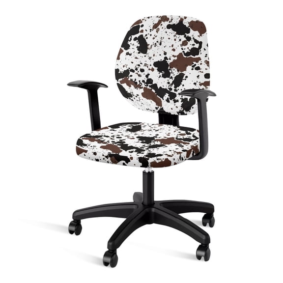 SCRAWLGOD Cow Print Brown Black White Comfy Office Chair Covers Stretchable Non-Slip Desk Rotating Chair Slipcovers Breathable Dustproof Desk Chair Seat Protector, 2 PCS