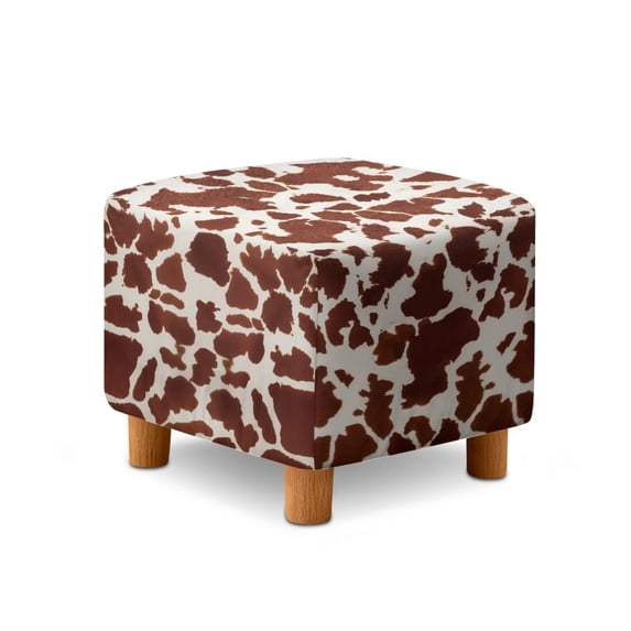 SCRAWLGOD Cow Print Light Brown Beige Ottoman Slipcover Stretch Square Footstool Slipcover Universal Folding Storage Ottoman Covers for Living Room with Elastic Bottom