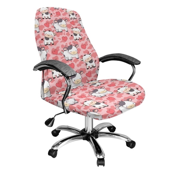 SCRAWLGOD Cow Print Love Pink Valentine's Day Breathable Computer Office Chair Cover Non-Slip Desk Rotating Chair Slipcovers Comfortable High Back Chair Slipcover, S