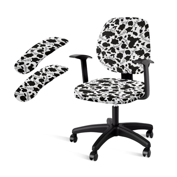 SCRAWLGOD Cow Print Musical Notes 4 Pieces Non-Slip Computer Chair Slipcover with Arm Covers Crease Resistant Desk Chair Protector Washable Breathable High Back Chair Cover