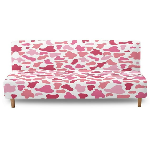 SCRAWLGOD Cow Print Pink White Futon Cover Armless Sofa Covers Sofa Bed Covers Stretch Futon Couch Cover Sofa Slipcover Furniture Protector Thick Soft Stay in Place