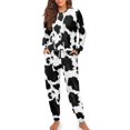 thumbnail image 1 of SCRAWLGOD Cow Print Pj Sets for Woman Long Sleeve Pjs Sets for Women with Pockets Size L Crewneck 2-Piece Outfits for Women Breathable Ladies Pajamas, 1 of 7