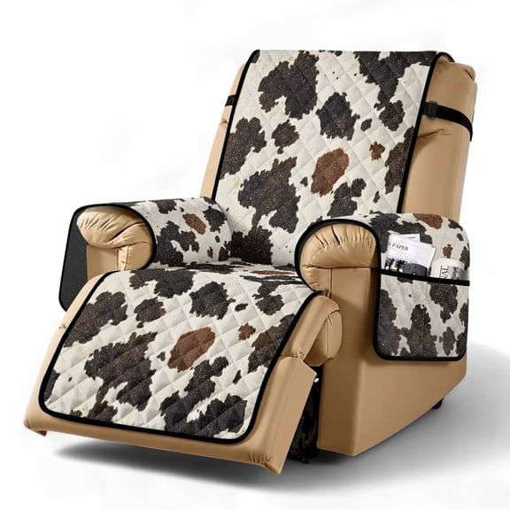 SCRAWLGOD Cow Print Recliner Chair Cover Non Slip Anti Dust Furniture Protector Breathable Reclining Chair Cover with Pocket