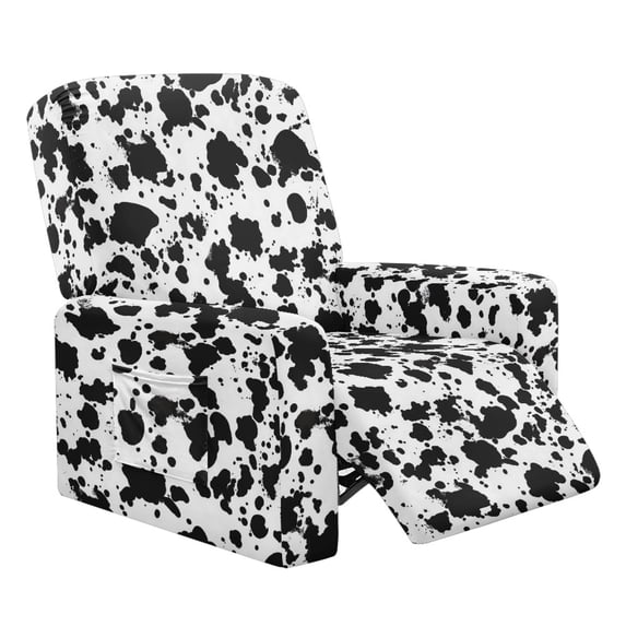 SCRAWLGOD Cow Print Splash Black White Recliner Covers Recliner Stretch Sofa Slipcover Reclining Couch Chair with Pocket 4-Piece Lazyboy Recliner Cover Furniture Protector for Living Room