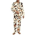 thumbnail image 1 of SCRAWLGOD Cow Print Stars Beige Mens Polyester Pajama Set, 2 Pcs Wrinkle-Free Button Down Pajama Set for Men, Men's Sleepwear with Pockets, Long Sleeve Loungewear, S, 1 of 6