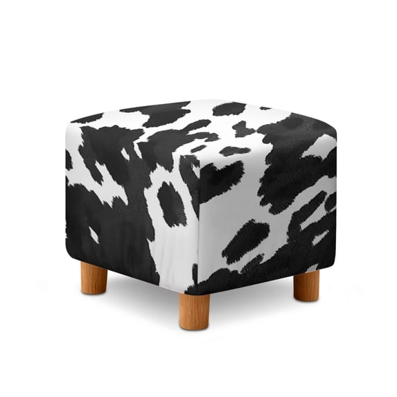 SCRAWLGOD Cow Print White Black Footstool Slipcover, Stretch Square Stool Furniture Protector Footstool Cover with Elastic Bottom Foot Rest Covers