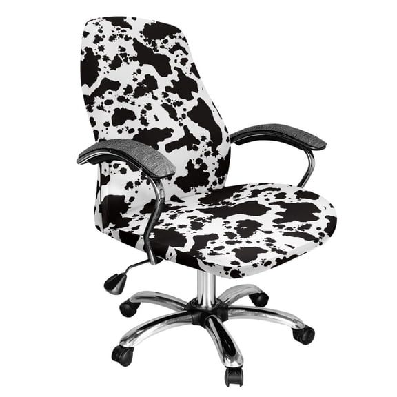 SCRAWLGOD Cow Print White Black Stretchy Office Chair Covers Non-Slip Easy to Install Desk Chair Seat Protector Universal Removable All-in-One Gaming Chair Covers, L
