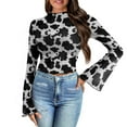 thumbnail image 1 of SCRAWLGOD Cow Print Women Bell Sleeve Tops Size L Casual Flare Sleeve Blouse for Party Going Out 70's Flowy Long Sleeve Tops Summer Lettuce Trim Shirts for Going Out, 1 of 7