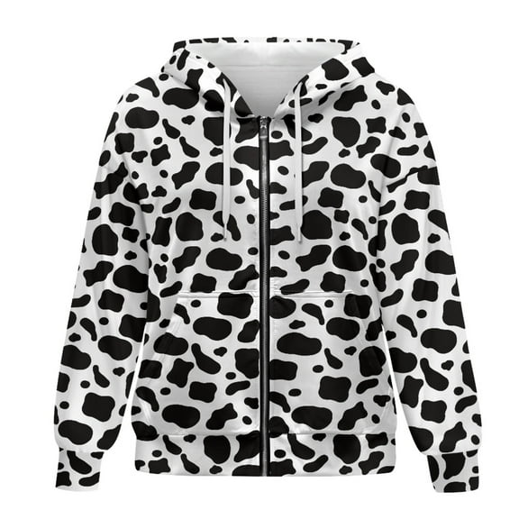 SCRAWLGOD Cow Print Womens Hoodies Zip Up Lightweight Hooded Sweatshirt with Zipper Long Sleeve Women Clothing Plus Size S Oversized Graphic Hoodies for Women Biking