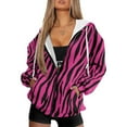 thumbnail image 1 of SCRAWLGOD Crimson Zebra Print Loose Fit Full Zip Up Hoodies for Women Drawstring Pockets Clothing Casual Fashion Outfits Hooded Elastic Sweater for Exercise Yoga, XL, 1 of 7