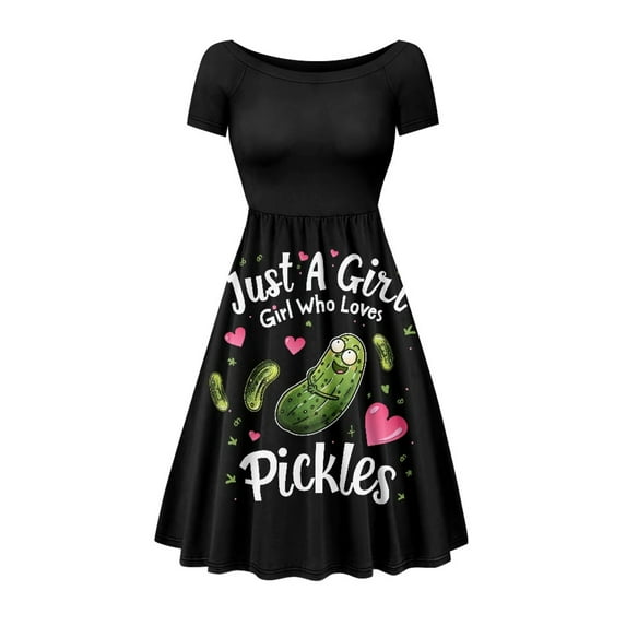 SCRAWLGOD Cucumber Dresses for Women Plus Size S Summer Casual Dress Midi Length Breathable Ladies A Line Summer Dresses with Sleeves Crewneck High Waist Casual Dress for Holidays