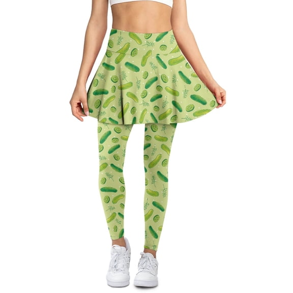 SCRAWLGOD Cucumber Rosemary Polka Dot Yoga Tennis Skirt with Leggings for Women Stylish Breathable Athletic Skorts Leggings with Pocket Stretchy Comfy Gym Running Tights, XL