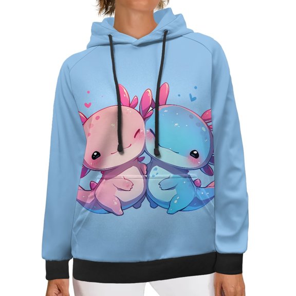 SCRAWLGOD Cute Axolotl Hooded Pullover Sweater Women Hoodies Oversized Sweatshirt with Pockets Size S Long Sleeve Womens Hoodies Trendy Soft Fall Hoodies Plus Size