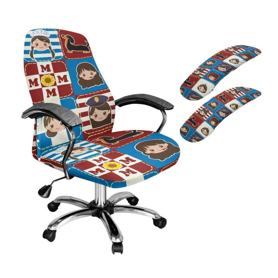SCRAWLGOD Dachshund Mom Print Mother's Day 3 Pieces Anti-Slip Computer Chair Cover with Armrest Protector SoftDesk Rotating Chair Covers Washable Swivel Chair Slipcover, S