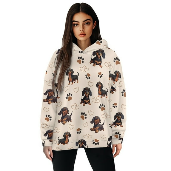 SCRAWLGOD Dachshund Oversized Hoodie for Women Pullover Sweatshirts for Women Plus Size XL Washable Active Hoodies for Women Sports Long-Sleeve Ladies Hoodie Sweaters