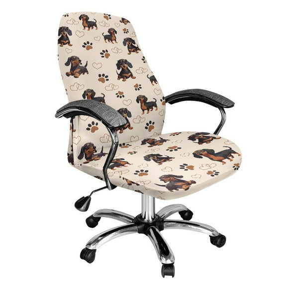 SCRAWLGOD Dachshund Paws Love Beige Computer Office Chair Cover Elastic All-in-One Rotating Chair Cover Easy to Install Universal Desk Chair Cover for Valentine's Day, S