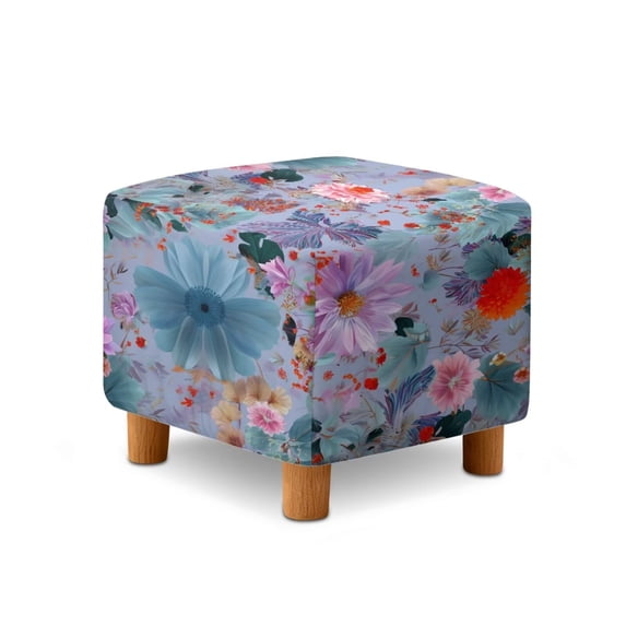 SCRAWLGOD Daisy Floral Print Ottoman Cover Square, Stretch Footrest Stool Slipcover with Elastic Band Foot Stool Cover for Square Storage Ottoman for Home Decor
