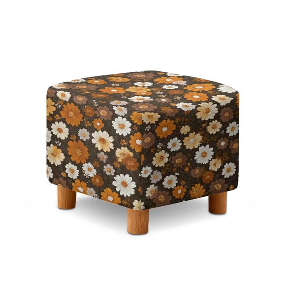SCRAWLGOD Daisy Flower Print Footstool Slipcover, Breathable Footrest Sofa Protection Thick Covers for Ottoman with Stretch Bottom for Pets