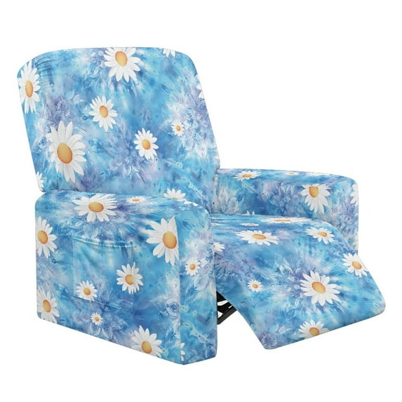 SCRAWLGOD Daisy Tie-Dye Blue Recliner Slipcover 4 Pieces Lazyboy Chair Covers for Reclining Chair with Pocket Stretch Couch Cover 1 Seat Recliner Sofa Slipcovers for Living Room