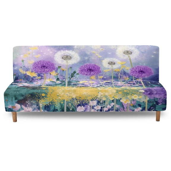 SCRAWLGOD Dandelion Floral Print Violet Futon Cover High Stretch Armless Sofa Bed Slipcover Anti-Slip Furniture Protector Machine Washable Sofa Bed Slipcover with Elastic Bottom