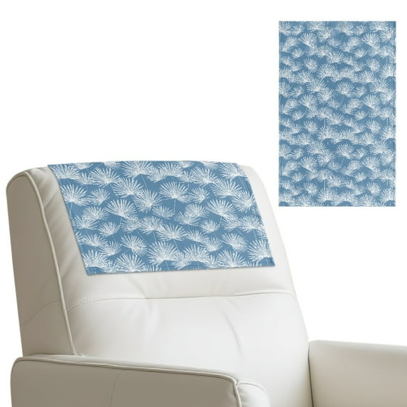 SCRAWLGOD Dandelion Print White Blue 3 Pcs Recliner Headrest Protector Non Slip PU Leather Sofa Headrest Cover Furniture Protector with Adhesive Backed Hook and Loop,17x27in