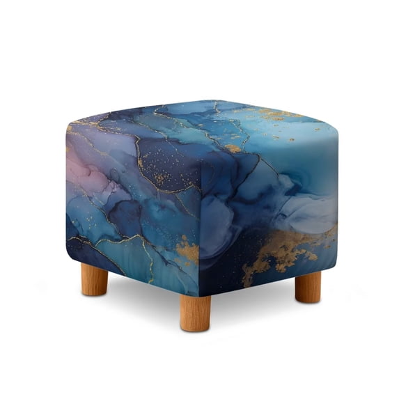 SCRAWLGOD Dark Blue Marble Print Ottoman Slipcover, Anti Slip Square Footstool Cushion with Elastic Bottom Thick Foot Stool Protection Universal Fit for Most Footrest Sofa