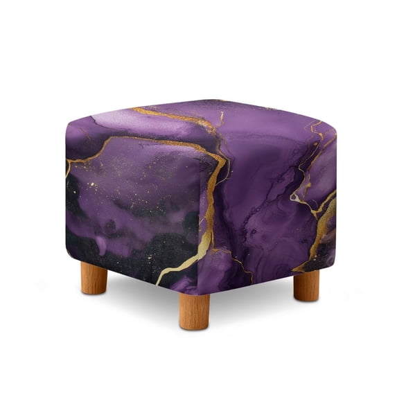 SCRAWLGOD Dark Violet Marble Print Ottoman Cover, Comfortable Foot Stool Sofa Slipcovers Washable Covers for Square Footrest Stool with Elastic Bottom