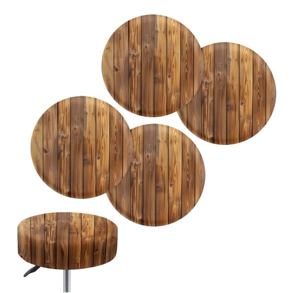SCRAWLGOD Dark Wood Grain Anti-Slip Circle Bar Stool Seat Covers Stretch Breathable Round Bar Stool Cushion Covers for Club Decoration for 14-16 Inch, 4 PCS