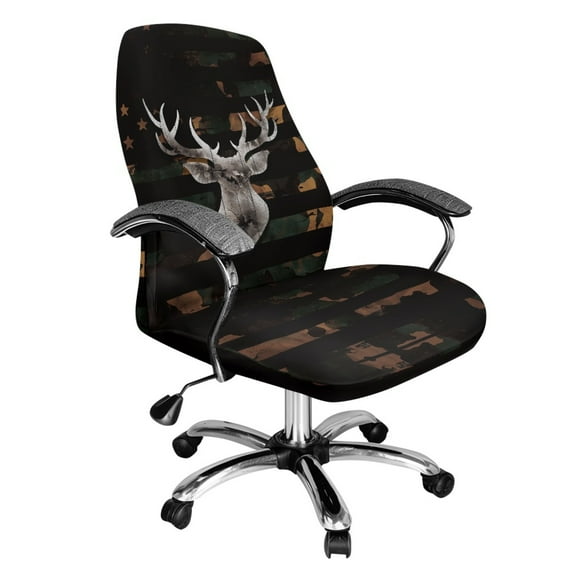 SCRAWLGOD Deer American Flag Black Breathable Office Chair Covers Easy to Install Stain Resistant High Back Chair Slipcover Universal Comfortable Computer Chair Slipcovers, L