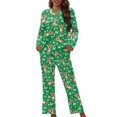 thumbnail image 1 of SCRAWLGOD Deer Ho Ho Pajamas Women Long Sleeve Button Up Pajama Top Women Soft V Neck Christmas Sleepwear for Women Size XS Comfy 2-Piece Lounge Set Women, 1 of 7