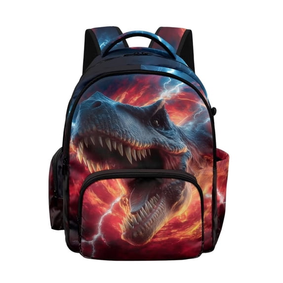 SCRAWLGOD Dinosaur Lightning Pattern Large Backpack, 17 Inch Laptop Backpack, Lightweight Multi-Pocket Schoolbag for Kids, Teens, Adults, Portable Casual College Bookbag