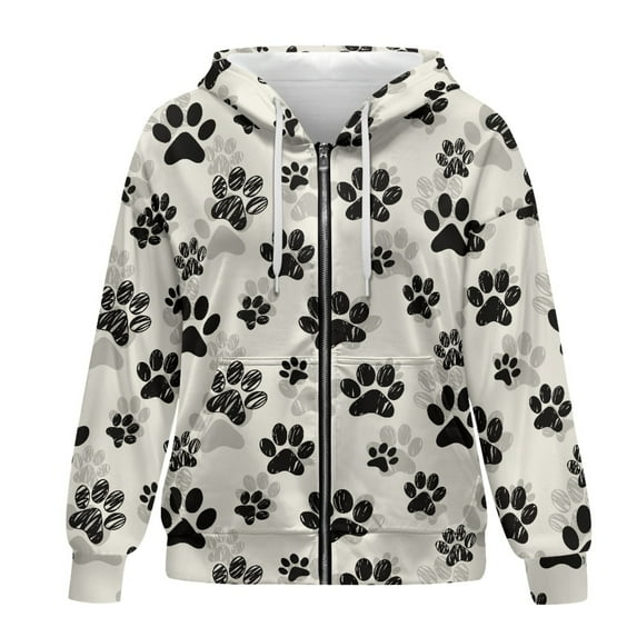 SCRAWLGOD Dog Paw Womens Zip Up Hoodie Women Oversized Sweatshirt Graphic Design Long Sleeve Hooded Zipper Sweater Women Office Lightweight Ladies Hoodies Zip Front Size XS